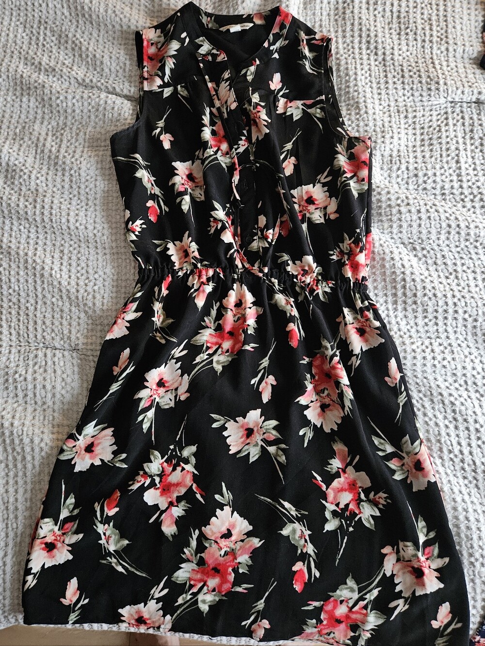 Catherine Malandrino Black Floral Tie-Front Mini Dress